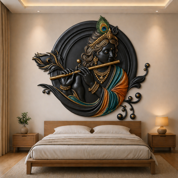 Premium 3D Lord Krishna Bas-Relief Wall Panel STL File for CNC Router